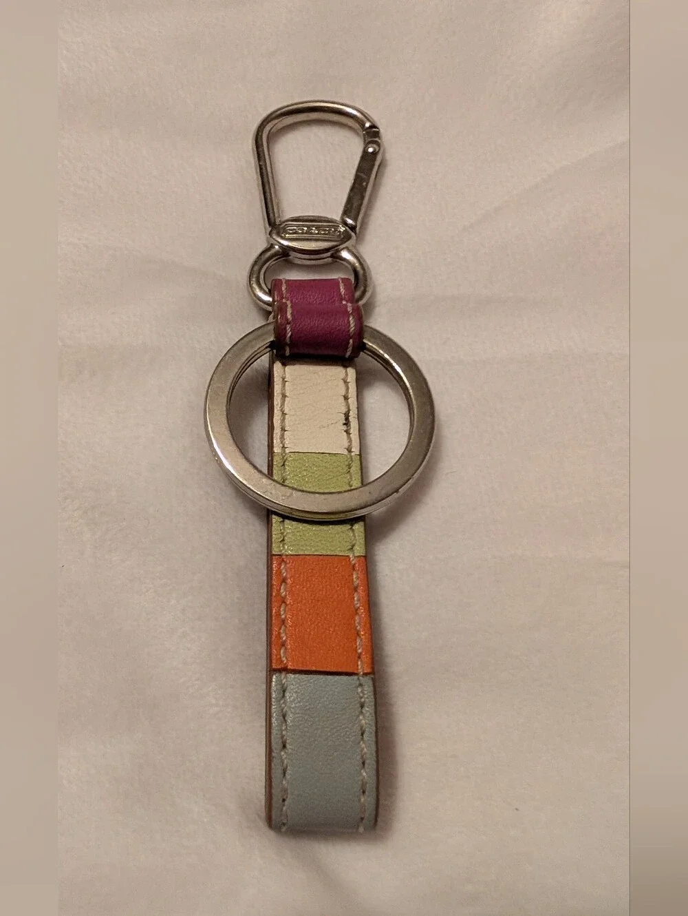 Coach Leather Legacy Multi Color Striped Keychain Fob GUC